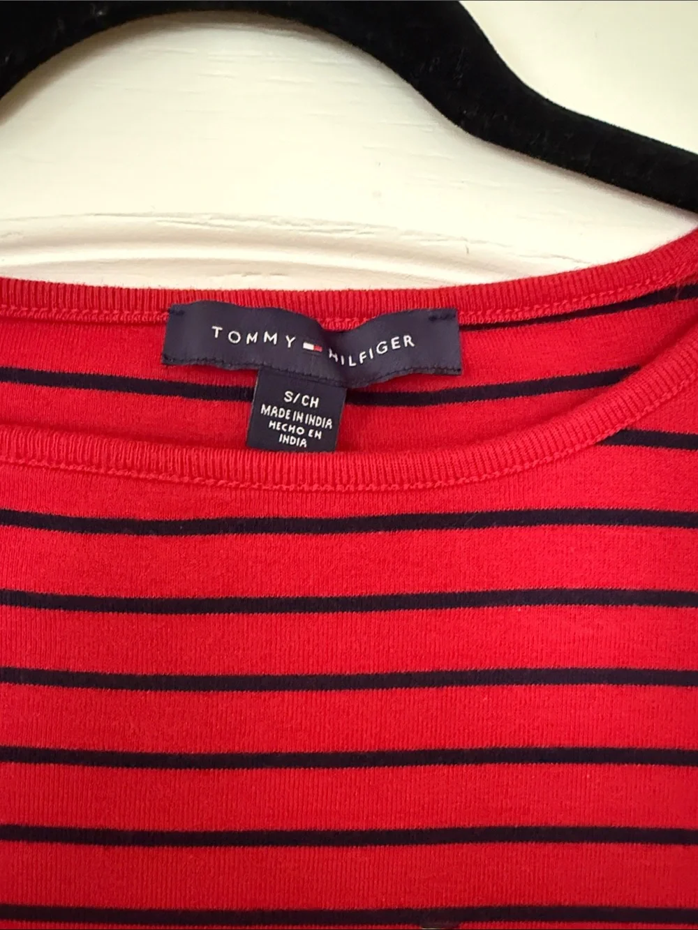 Tommy Hilfiger Red and Black Striped Short Sleeve Tee